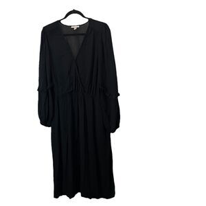 Knox Rose Black V Neck Long Sleeve Midi Dress Boho Whimsigoth Fairy Womens XL